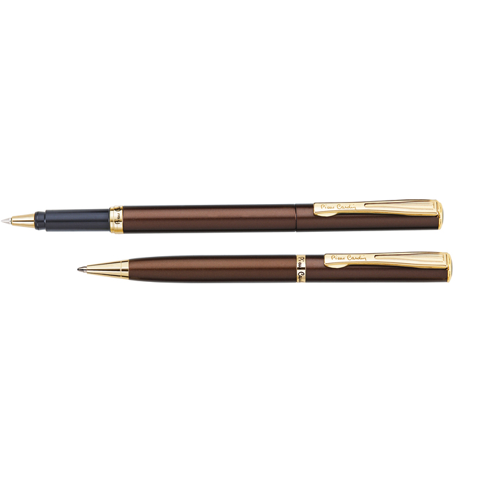 Набор Pierre Cardin коллекция «ПАРА | PEN&PEN»: ручка шариковая + роллер. Цвет - коричневый. Упаковка Е или E-1 для нанесения логотипа