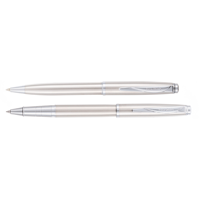 Набор Pierre Cardin коллекция «ПАРА | PEN&PEN» : ручка шариковая + роллер. Цвет - серебристый. Упаковка Е. для нанесения логотипа