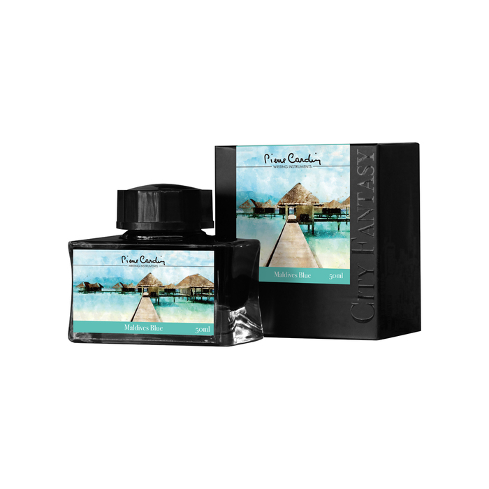 Флакон чернил Pierre Cardin 50мл, коллекция «ГОРОДСКАЯ ФАНТАЗИЯ | CITY FANTASY» цвет Maldives Blue (Голубые Мальдивы) для нанесения логотипа