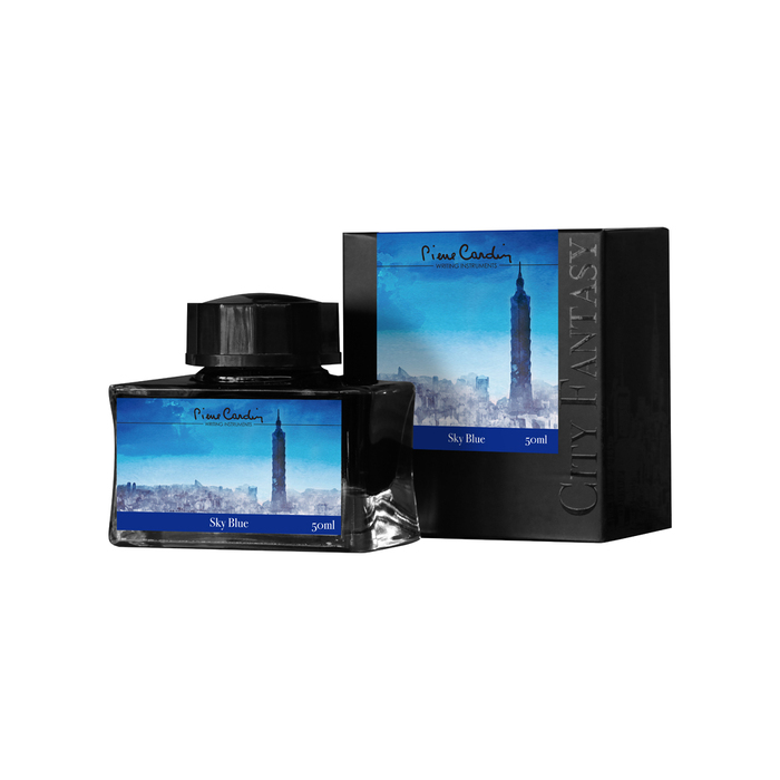 Флакон чернил Pierre Cardin 50мл, коллекция «ГОРОДСКАЯ ФАНТАЗИЯ | CITY FANTASY» цвет Sky Blue (Синий Небесный) для нанесения логотипа