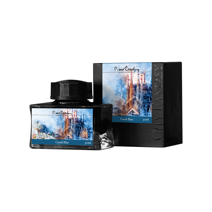 Флакон чернил Pierre Cardin 50мл, коллекция «ГОРОДСКАЯ ФАНТАЗИЯ | CITY FANTASY» цвет Gaudi Blue (Синий Гауди) для нанесения логотипа