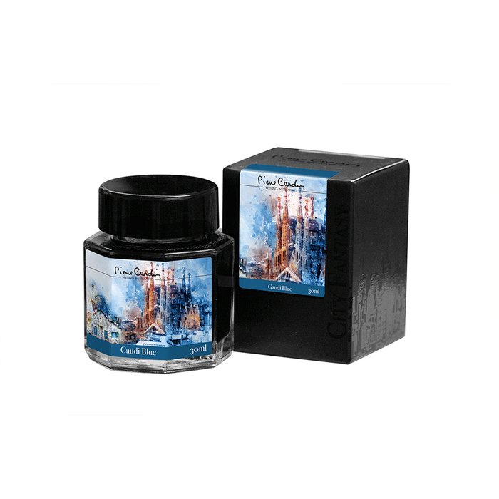 Флакон чернил Pierre Cardin 30мл, коллекция «ГОРОДСКАЯ ФАНТАЗИЯ | CITY FANTASY» цвет Gaudi Blue (Синий Гауди) для нанесения логотипа