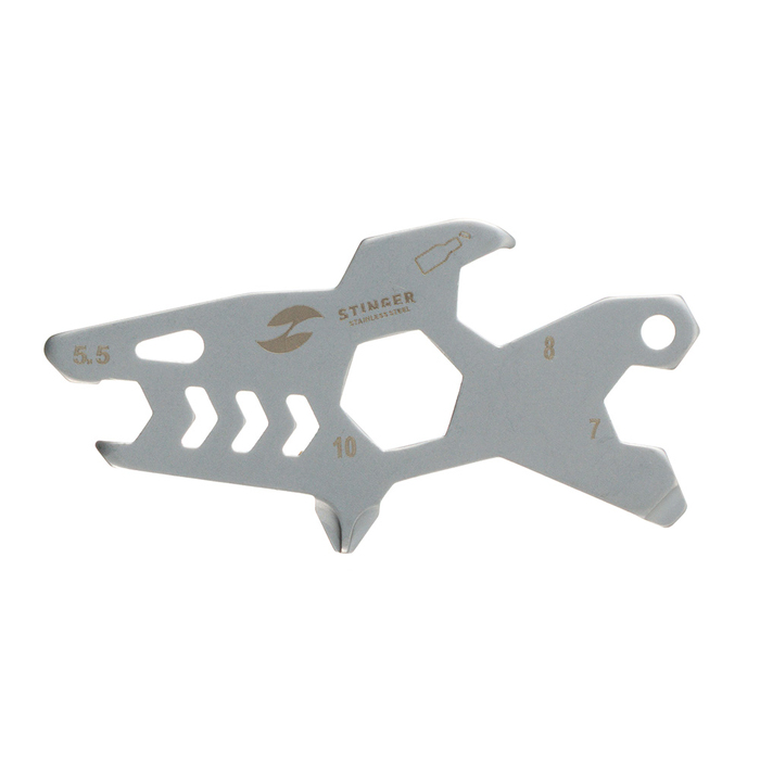 Мини-мультитул карманный Stinger, 60 x 31 мм, 5 функций, акула, нержавеющая сталь, серебристый, в блистере для нанесения логотипа