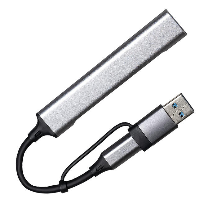 USB-хаб BRANCH 4 в 1, серый, алюминий для нанесения логотипа