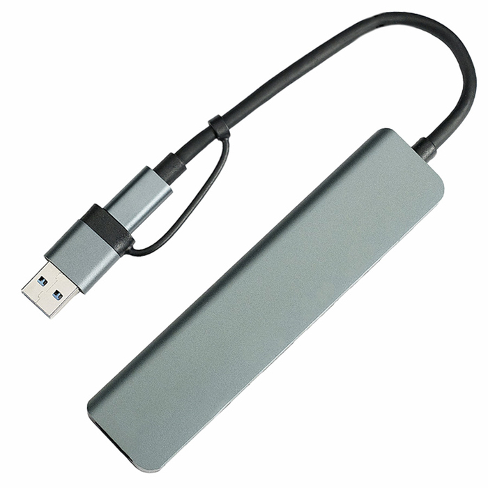 USB-хаб STEM 7 в 1, серый, алюминий для нанесения логотипа