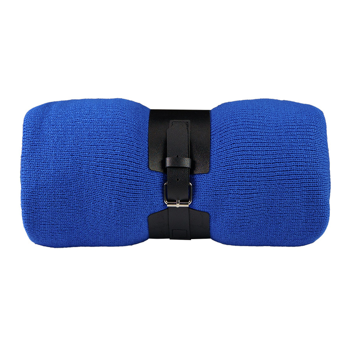 Плед "Belt"; синий; 130 х 180 см; 100% акрил, с поясом для нанесения логотипа