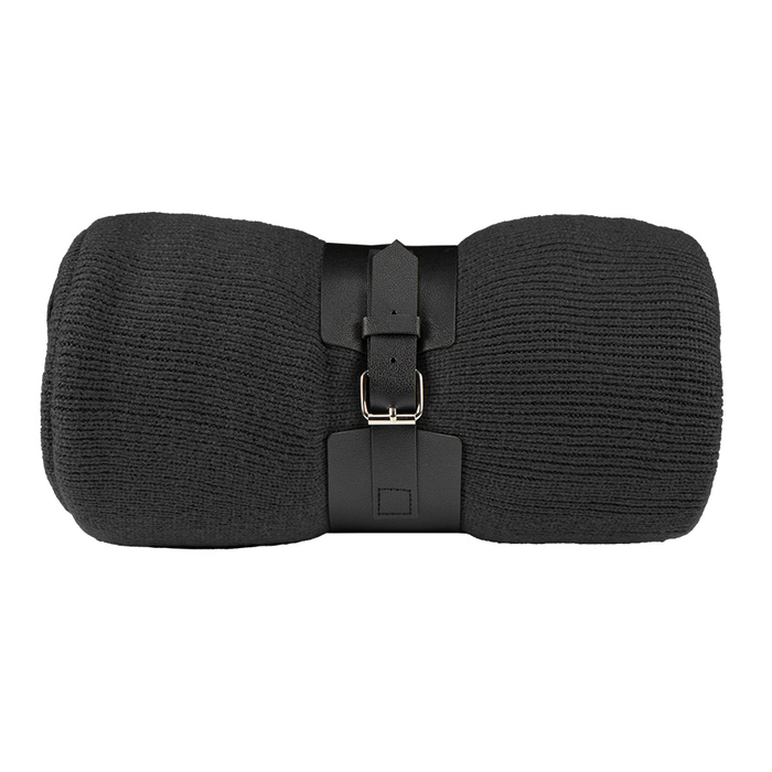 Плед "Belt"; чёрный; 130 х 180 см; 100% акрил, с поясом для нанесения логотипа