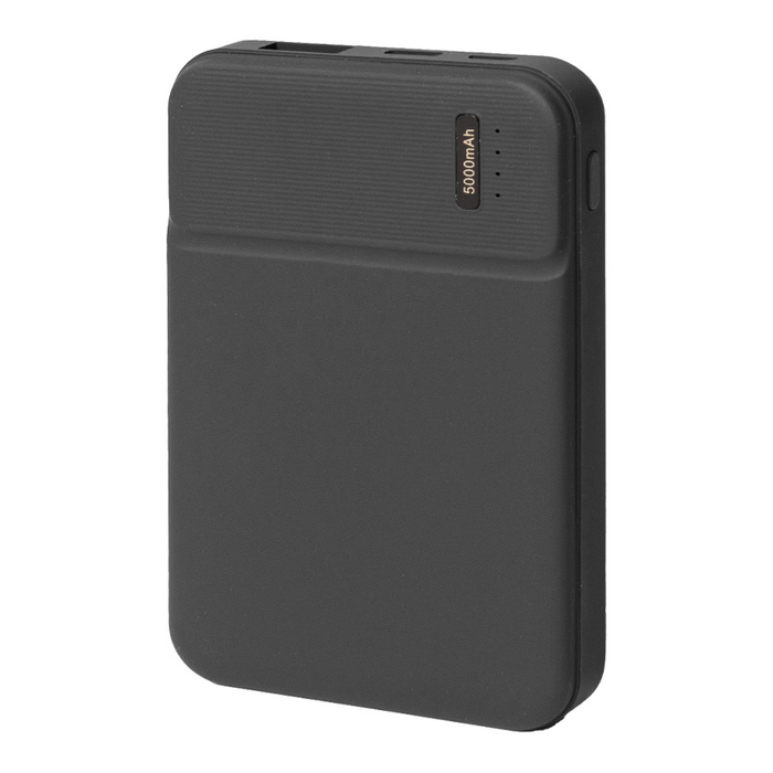 Универсальный аккумулятор Flash 5 (5000 мАч) с подсветкой и soft touch, черный, 9,8х6.3х1,3 см для нанесения логотипа