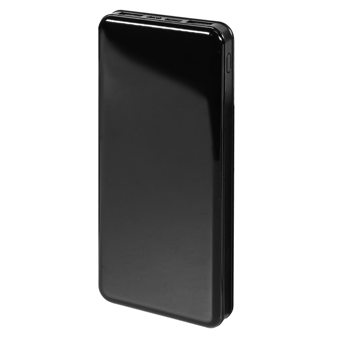 Универсальный аккумулятор Sleek 10 (10000 мАч), черный, 14х6.8х1,5 см для нанесения логотипа