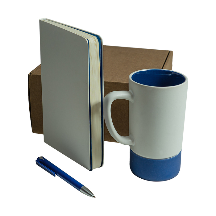 Набор подарочный ARTKITS: ежедневник, ручка, кружка с цветным дном, стружка, коробка, синий для нанесения логотипа