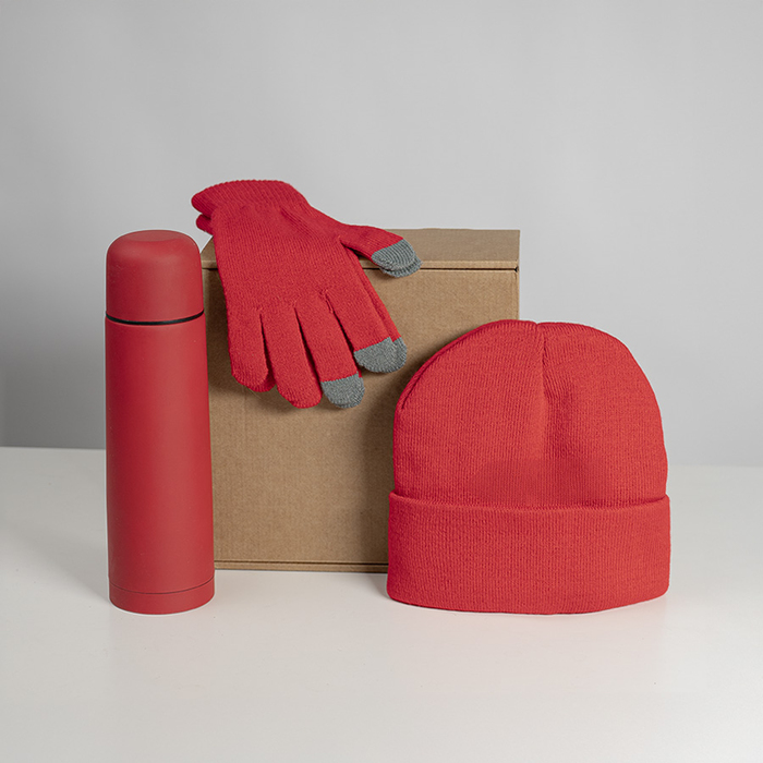 Набор подарочный GET WARM: перчатки, шапка, термос; красный для нанесения логотипа