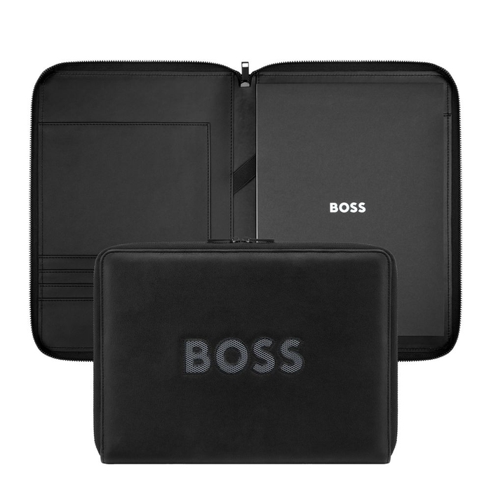 Папка для конференций на молнии A4 BOSS CUT OUT черная и серая для нанесения логотипа