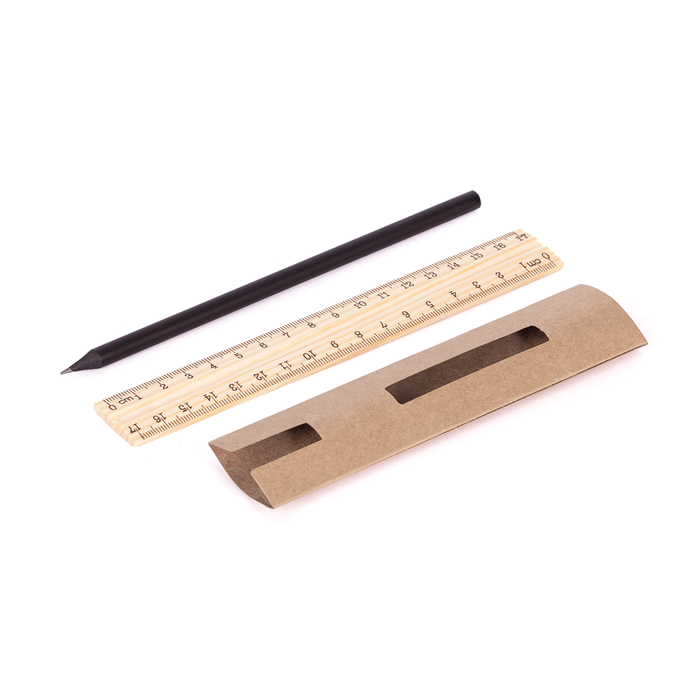 Набор из простого карандаша и линейки, бежевый для нанесения логотипа