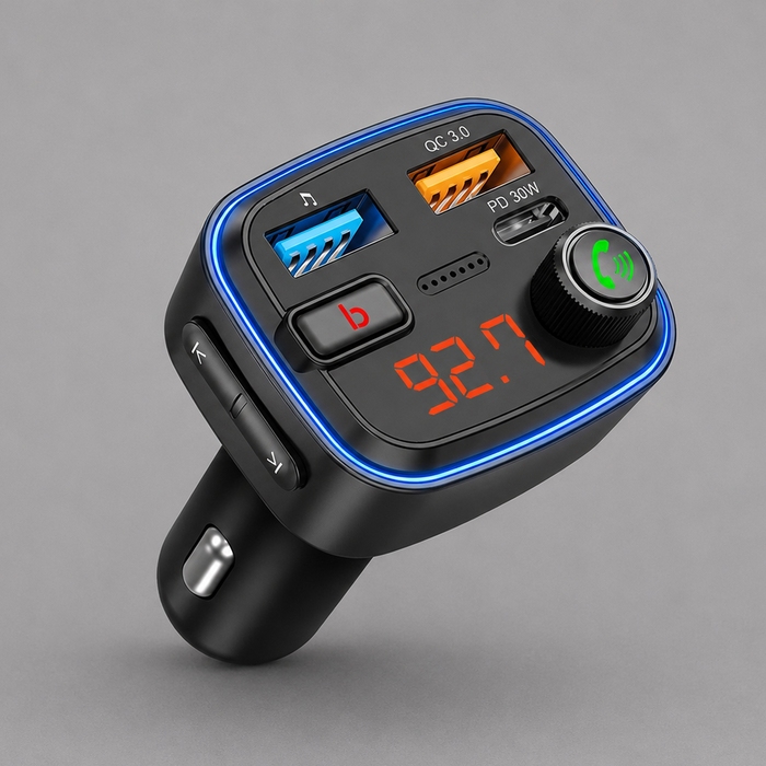 FM-трансмиттер Wave Pro, QC/PD, LED, 48Вт, ENC, Bass boost для нанесения логотипа