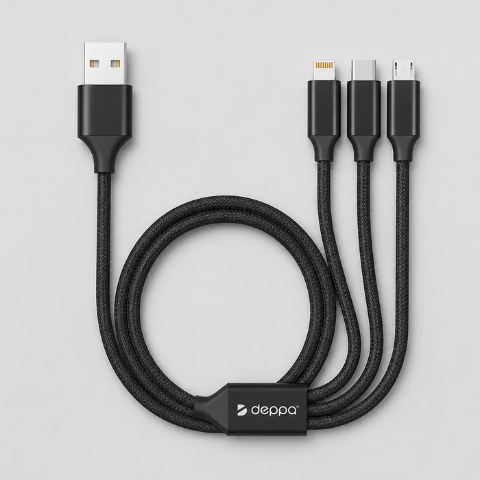 Дата-кабель 3 в 1: micro USB, USB-C, Ligthning, алюминий, 1.2м для нанесения логотипа