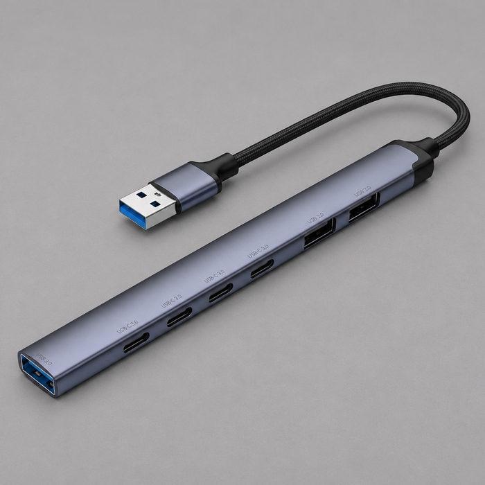 USB-хаб USB-A 3.0 + 2xUSB-A 2.0 + 4xUSB-C для нанесения логотипа