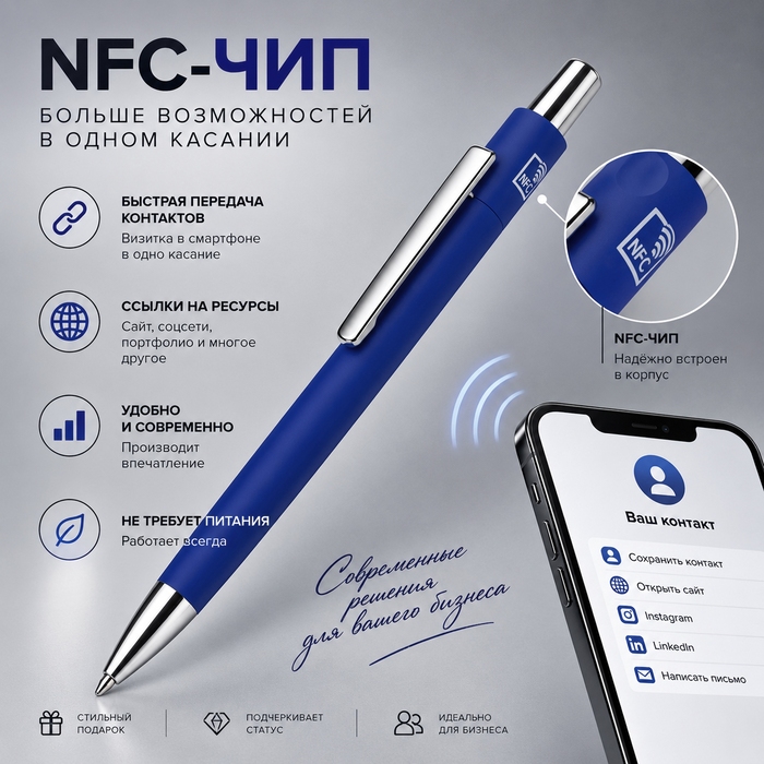 Ручка  шариковая металлическая с NFC чипом «ИнкТеллект» soft-touch для нанесения логотипа