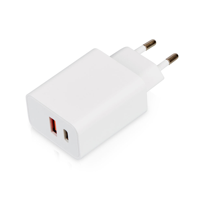 Сетевое зарядное устройство c выходами USB-A и USB-C и быстрой зарядкой QC/PD «Recharger Pro», 30 Вт для нанесения логотипа
