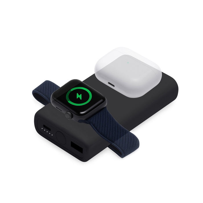 Внешний беспроводной аккумулятор 2-в-1 с функцией зарядки Apple Watch, QC/PD «AtomIQ», 10000 мАч для нанесения логотипа