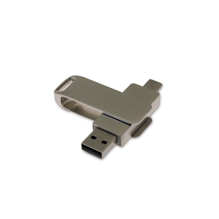 USB 2.0- флешка на 16 Гб с поворотным механизмом и дополнительным разъемом Type-C для нанесения логотипа