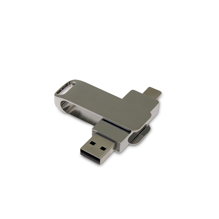 USB 3.0- флешка на 32 Гб с поворотным механизмом и дополнительным разъемом Type-C для нанесения логотипа