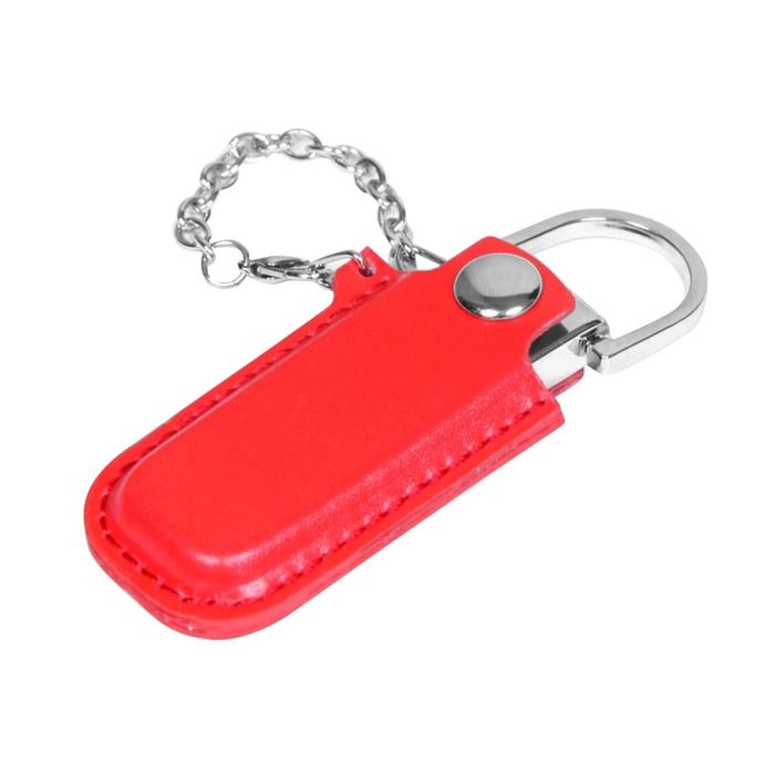 USB 2.0- флешка на 16 Гб в массивном корпусе с кожаным чехлом для нанесения логотипа