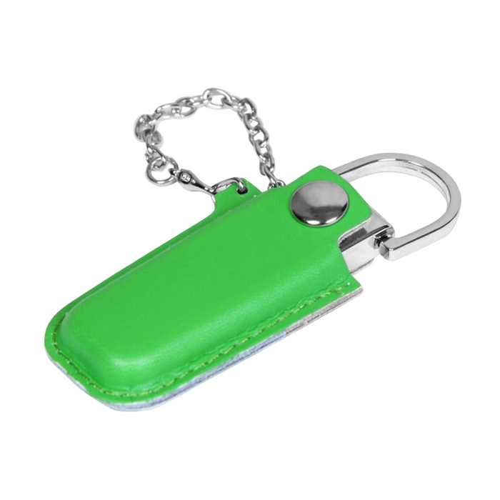 USB 2.0- флешка на 16 Гб в массивном корпусе с кожаным чехлом для нанесения логотипа
