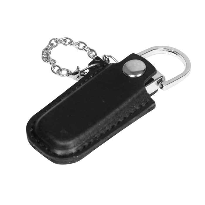 USB 2.0- флешка на 16 Гб в массивном корпусе с кожаным чехлом для нанесения логотипа