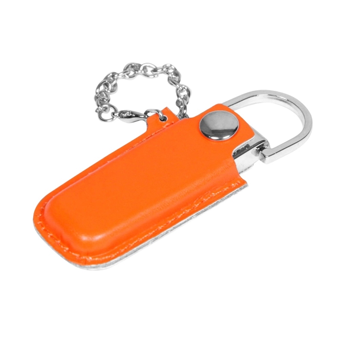 USB 2.0- флешка на 16 Гб в массивном корпусе с кожаным чехлом для нанесения логотипа