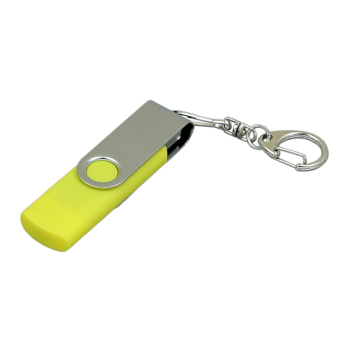 USB 2.0- флешка на 16 Гб с поворотным механизмом и дополнительным разъемом Micro USB для нанесения логотипа