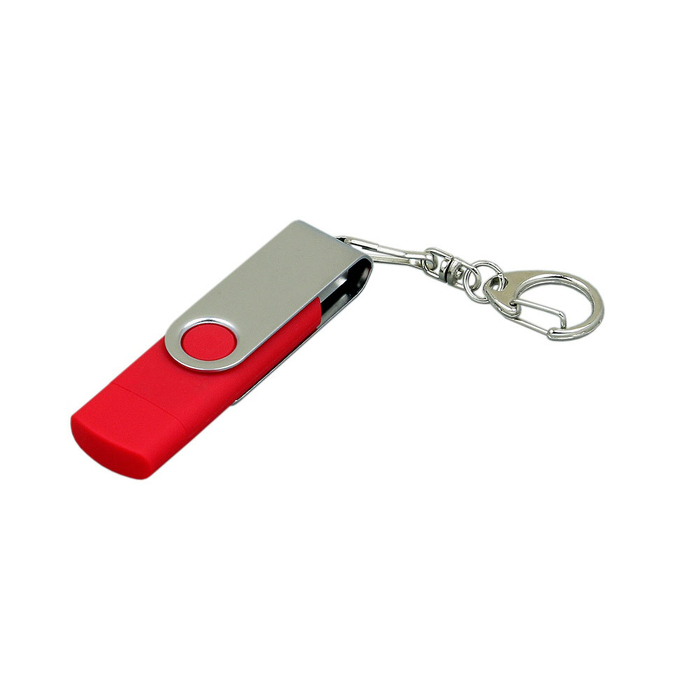 USB 2.0- флешка на 64 Гб с поворотным механизмом и дополнительным разъемом Micro USB для нанесения логотипа