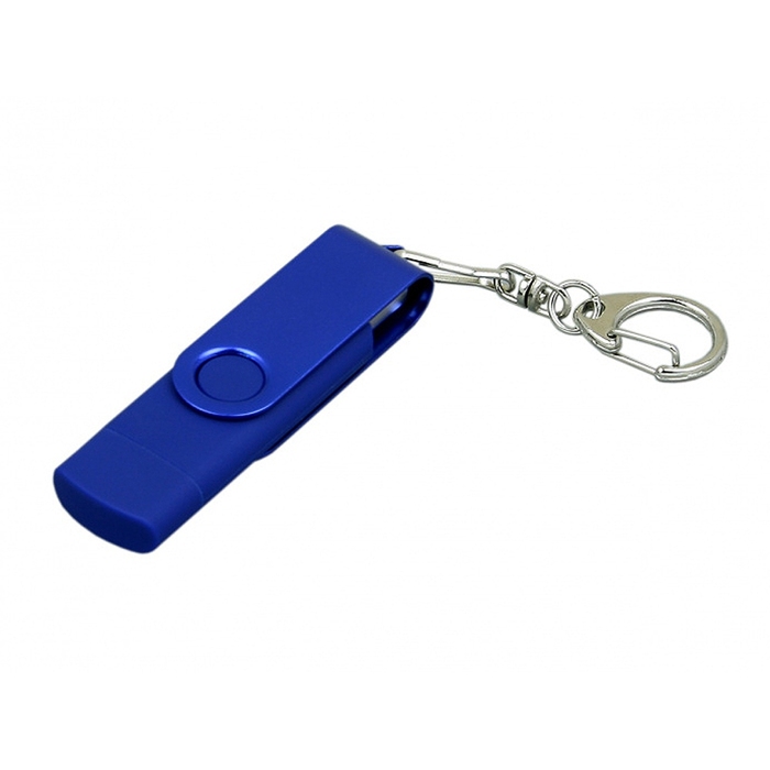 USB 2.0- флешка на 16 Гб с поворотным механизмом и дополнительным разъемом Micro USB для нанесения логотипа