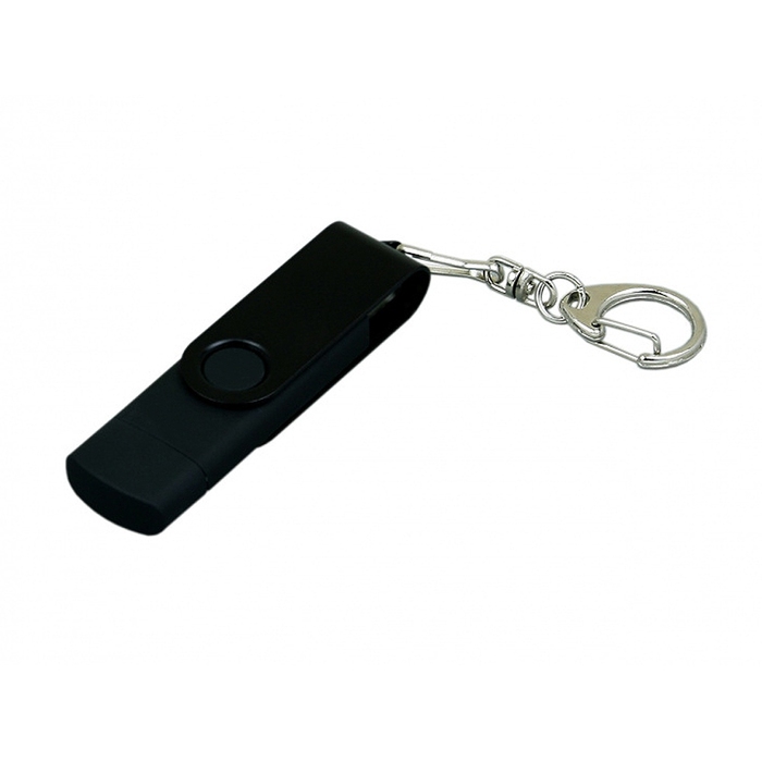 USB 2.0- флешка на 16 Гб с поворотным механизмом и дополнительным разъемом Micro USB для нанесения логотипа