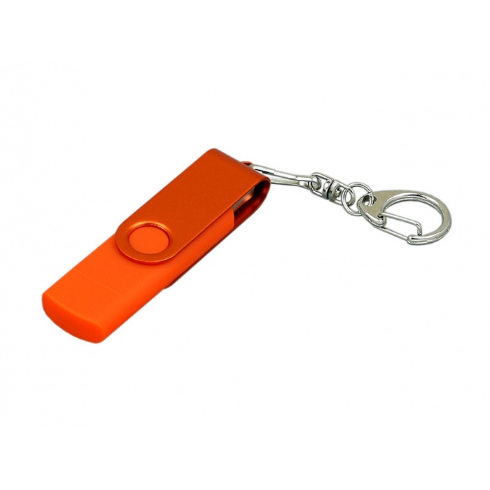 USB 2.0- флешка на 16 Гб с поворотным механизмом и дополнительным разъемом Micro USB для нанесения логотипа