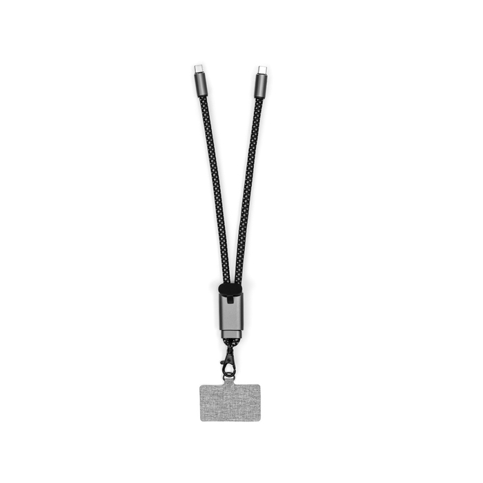 Ремешок-держатель для телефона с зарядным кабелем USB-C - USB-C «Lany Wristband Charge Eco» для нанесения логотипа