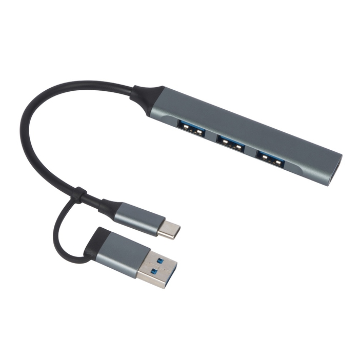 USB-хаб «Link» с коннектором 2-в-1 USB-C и USB-A, 2.0/3.0 для нанесения логотипа