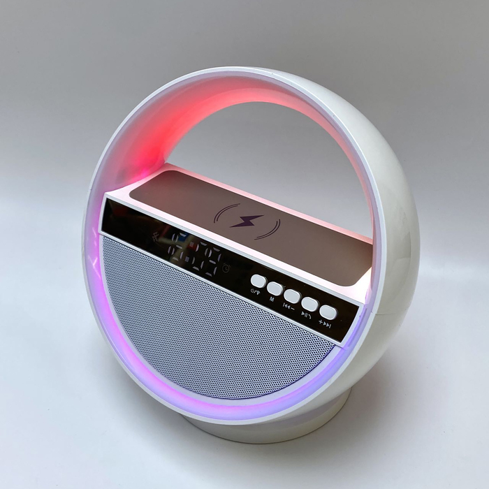 Bluetooth колонка "Smart Orb" 5Вт с беспроводным (15W) ЗУ, лампой, часами, FM радио для нанесения логотипа
