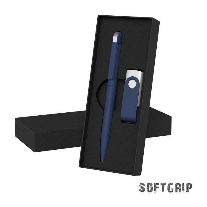 Набор ручка + флеш-карта 16 Гб в футляре,  покрытие softgrip для нанесения логотипа