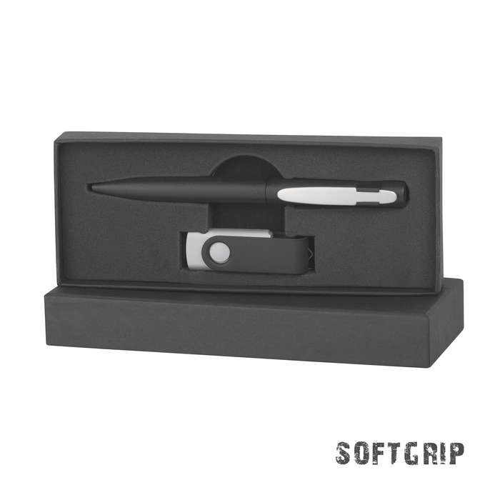 Набор ручка + флеш-карта 16 Гб в футляре, покрытие softgrip для нанесения логотипа