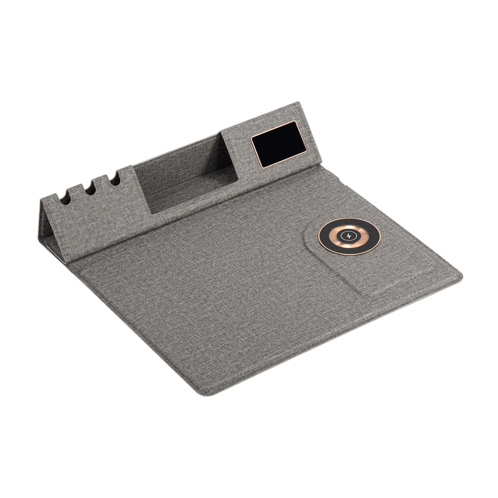 Настольная складная подставка "Cool Mat" с беспроводным (15W) ЗУ, сенсорной подсветкой логотипа, функцией MagSafe и ковриком для мыши для нанесения логотипа