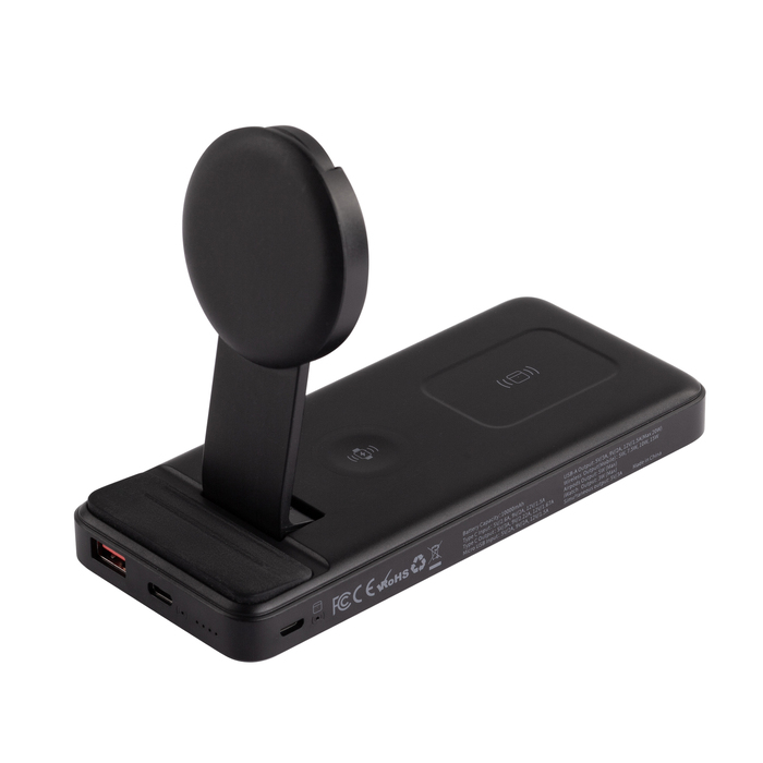 Беспроводная зарядная (20W/15W) станция-пауэрбэнк "Slider" 10000 mAh для смартфонов, наушников, часов, с подвижным зарядным блоком для нанесения логотипа