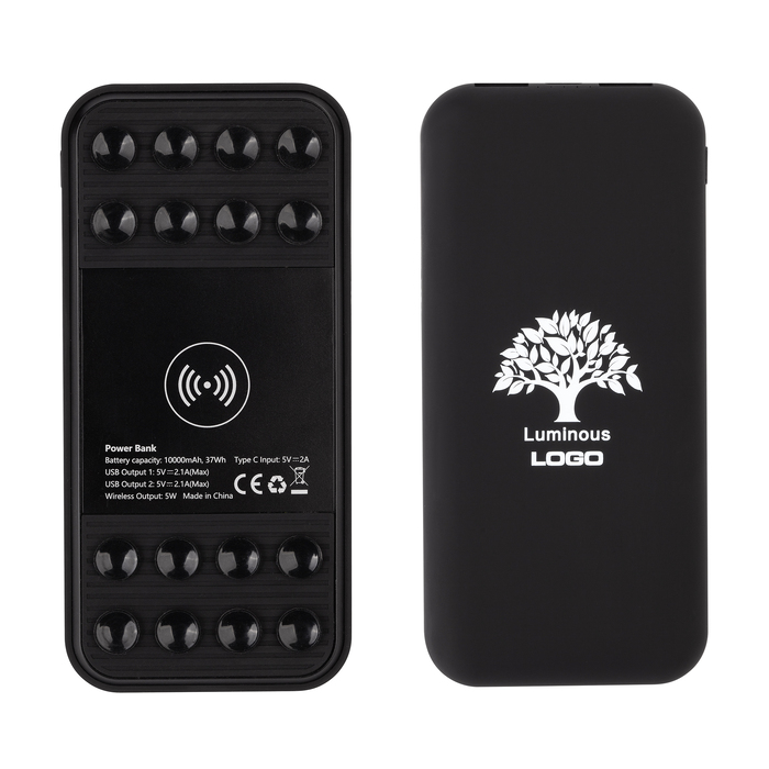 Беспроводное зарядное устройство "Sticky SOFTTOUCH", 10000 mAh с подсветкой логотипа и присосками для нанесения логотипа