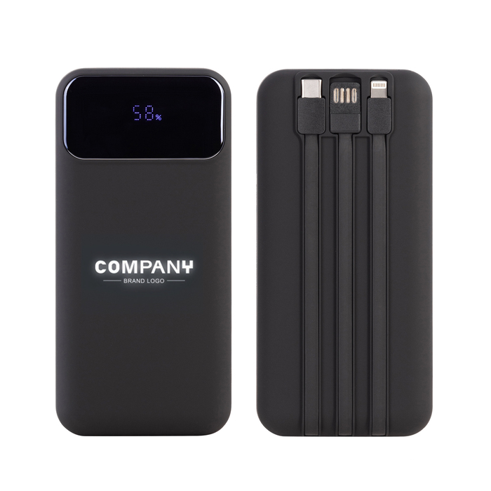 Зарядное (22.5W) устройство "Top Grade SOFTTOUCH" 20000 mAh с подсветкой логотипа, встроенными кабелями и цифровым индикатором заряда для нанесения логотипа