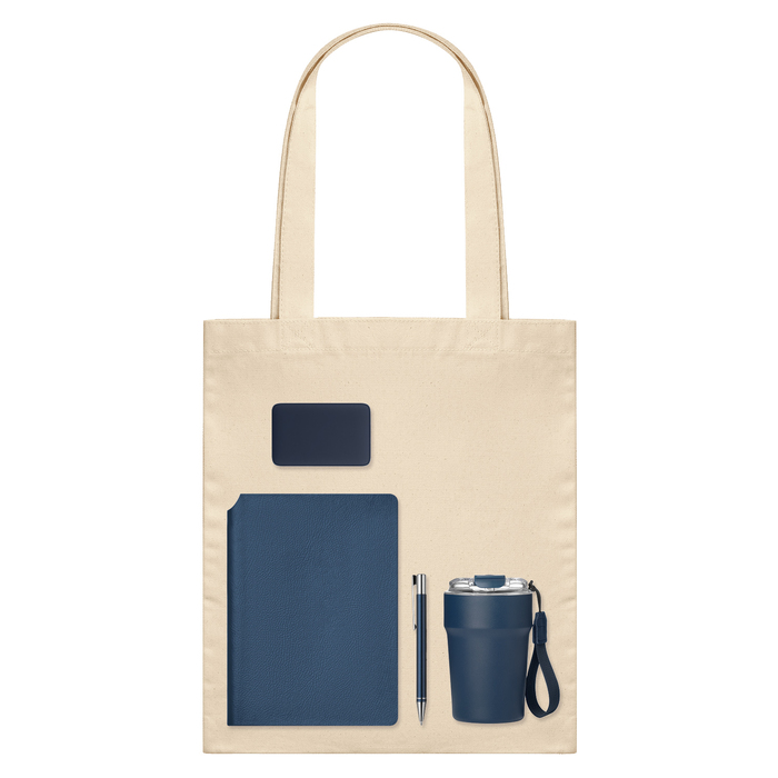 Подарочный набор Велком Пак (Welcome Pack), синий (термокружка, ежедневник, ручка, ЗУ, шоппер) для нанесения логотипа
