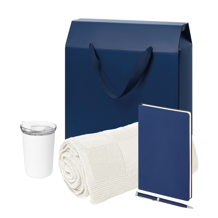 Подарочный набор Велком Пак Спарк (Welcome Pack Spark), синий (термокружка,ежедневник, ручка, плед, коробка-пакет) для нанесения логотипа