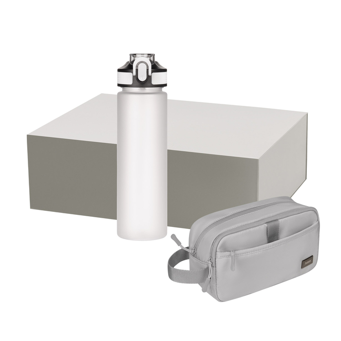 Подарочный набор Бостон (Boston), Флип (Flip), серый (дорожная косметичка, бутылка) для нанесения логотипа