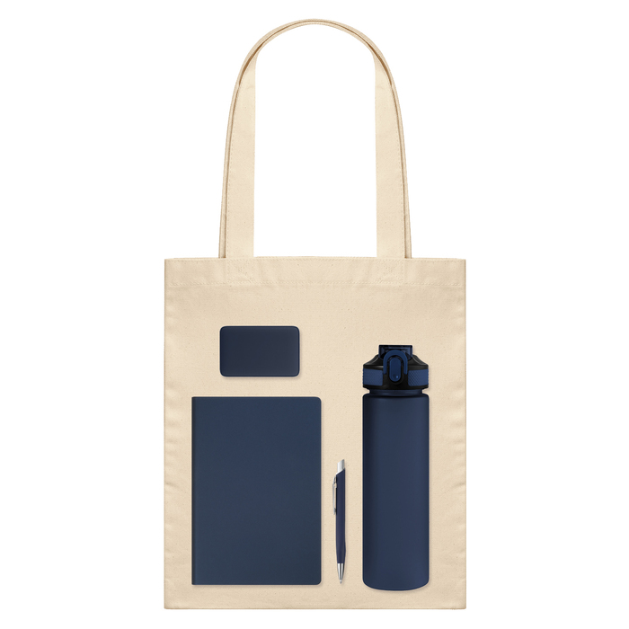 Подарочный набор Велком Пак (Welcome Pack), синий (бутылка, ежедневник, ручка, ЗУ, шоппер) для нанесения логотипа