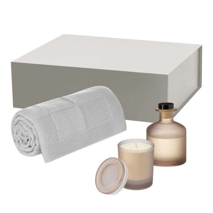 Подарочный набор Мизу (Mizu), Селла Софт (Cella Soft), бежевый (свеча, диффузор, плед) для нанесения логотипа
