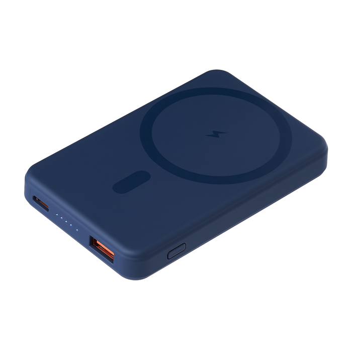 Внешний аккумулятор Ларго PD (Largo PD) 5000mAh с функцией беспроводной зарядки 15W, синий для нанесения логотипа