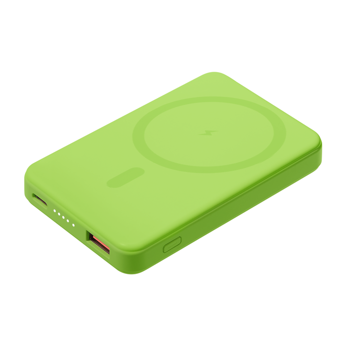 Внешний аккумулятор Ларго PD (Largo PD) 5000mAh с функцией беспроводной зарядки 15W, салатовый для нанесения логотипа